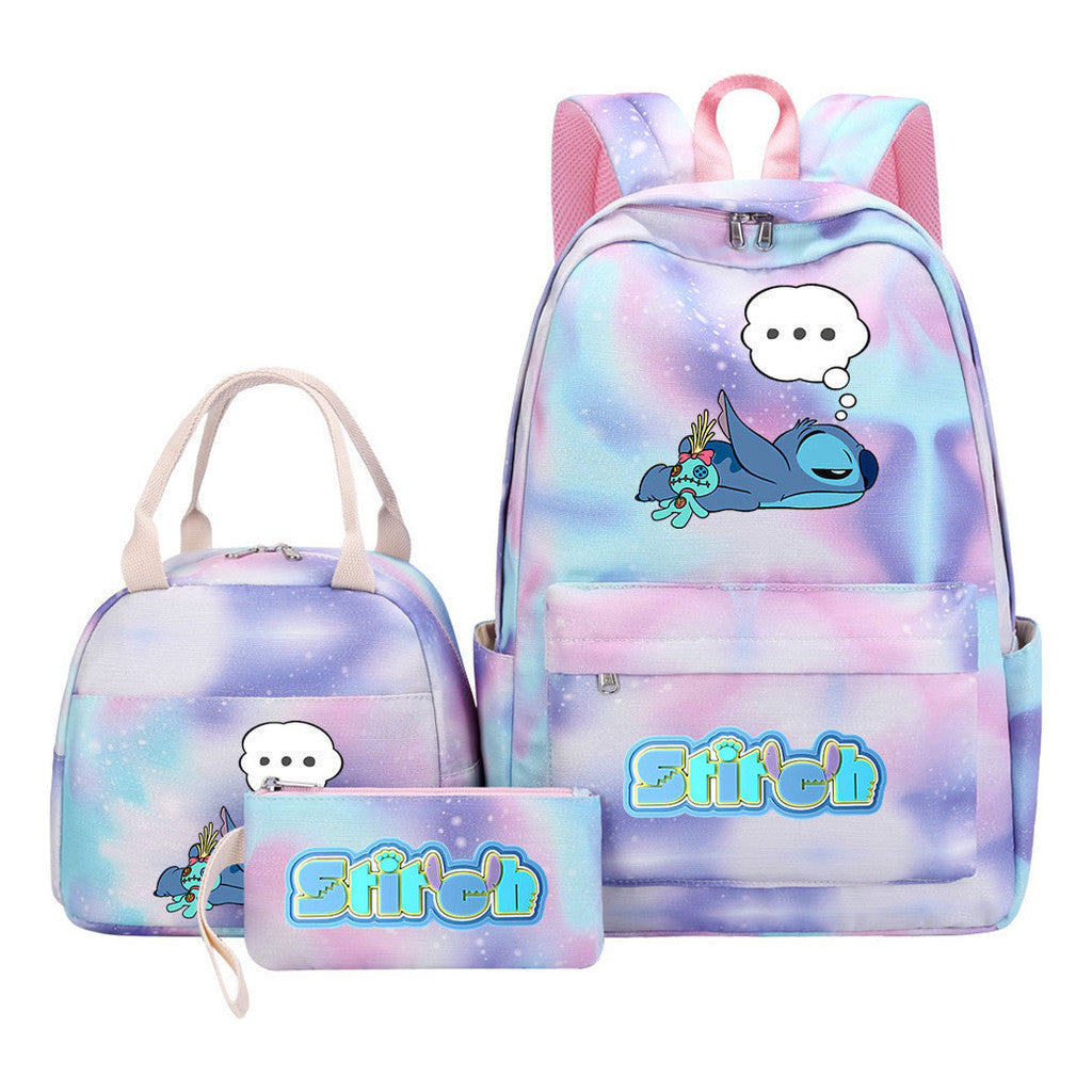 Interstellar Baby Stitch Youth Student Girls School Bag Lunch Bag Three Piece Set Backpack Set