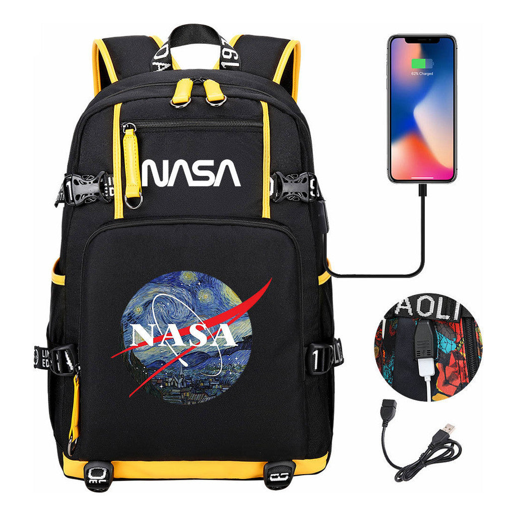 Nasa Fashion Printed Student Backpack With Large Capacity Leisure Travel Backpack