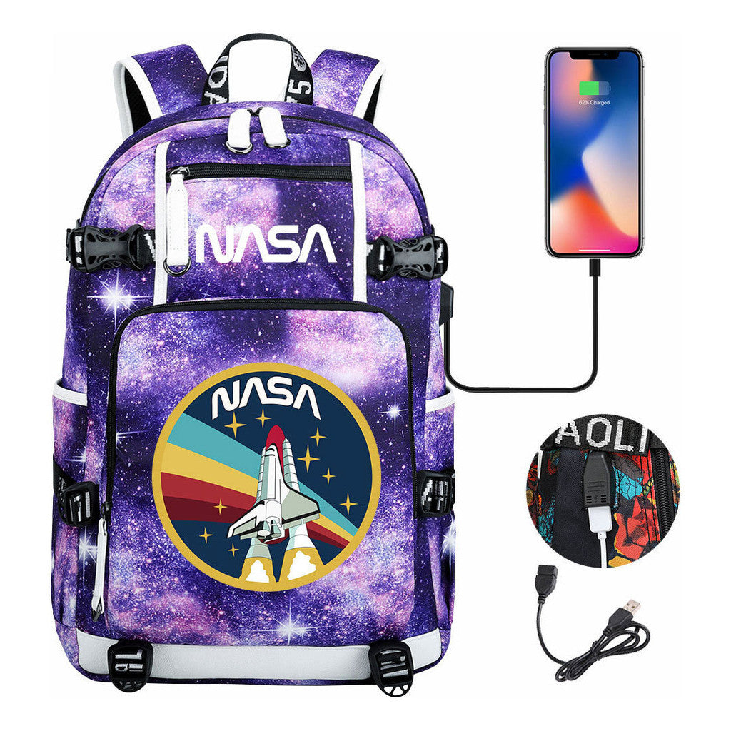Nasa Fashion Printed Usb Student Backpack For Leisure Travel Backpack