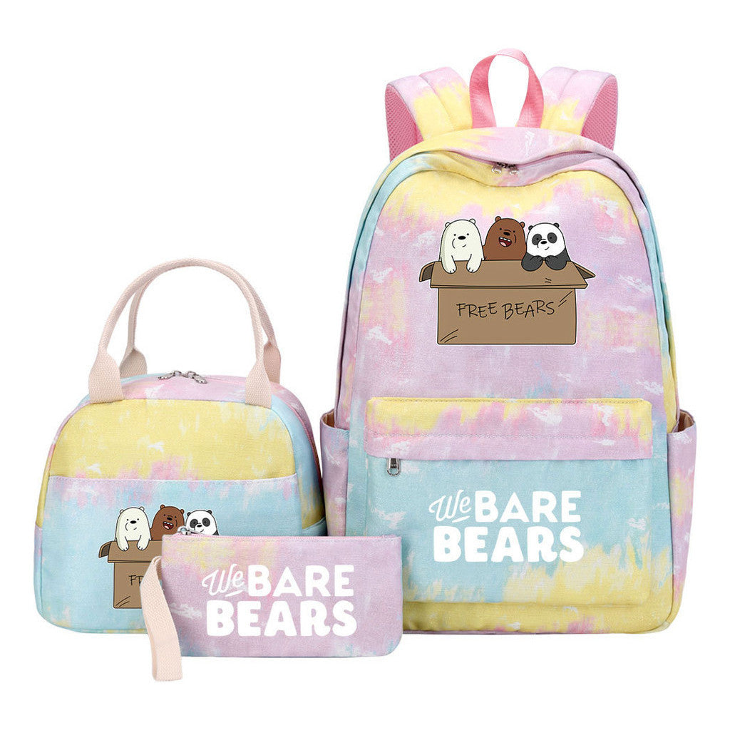 Cartoon Cute Three Bears Youth Student Girls School Bag Lunch Bag Three Piece Set Backpack Set