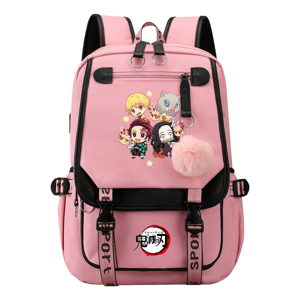 Cartoon Fashion Usb Youth Student Backpack Boy's And Girl's Leisure Ribbon Flip Backpack
