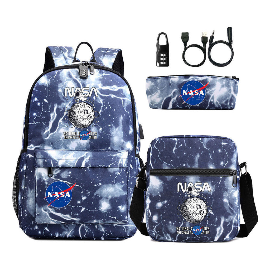 Fashionable Usb Password Lock Youth Student Backpack Three Piece Set Backpack