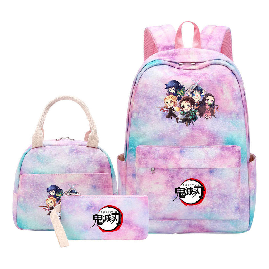 Cartoon Fashion Youth Student Girls School Bag Lunch Bag Three Piece Set Backpack