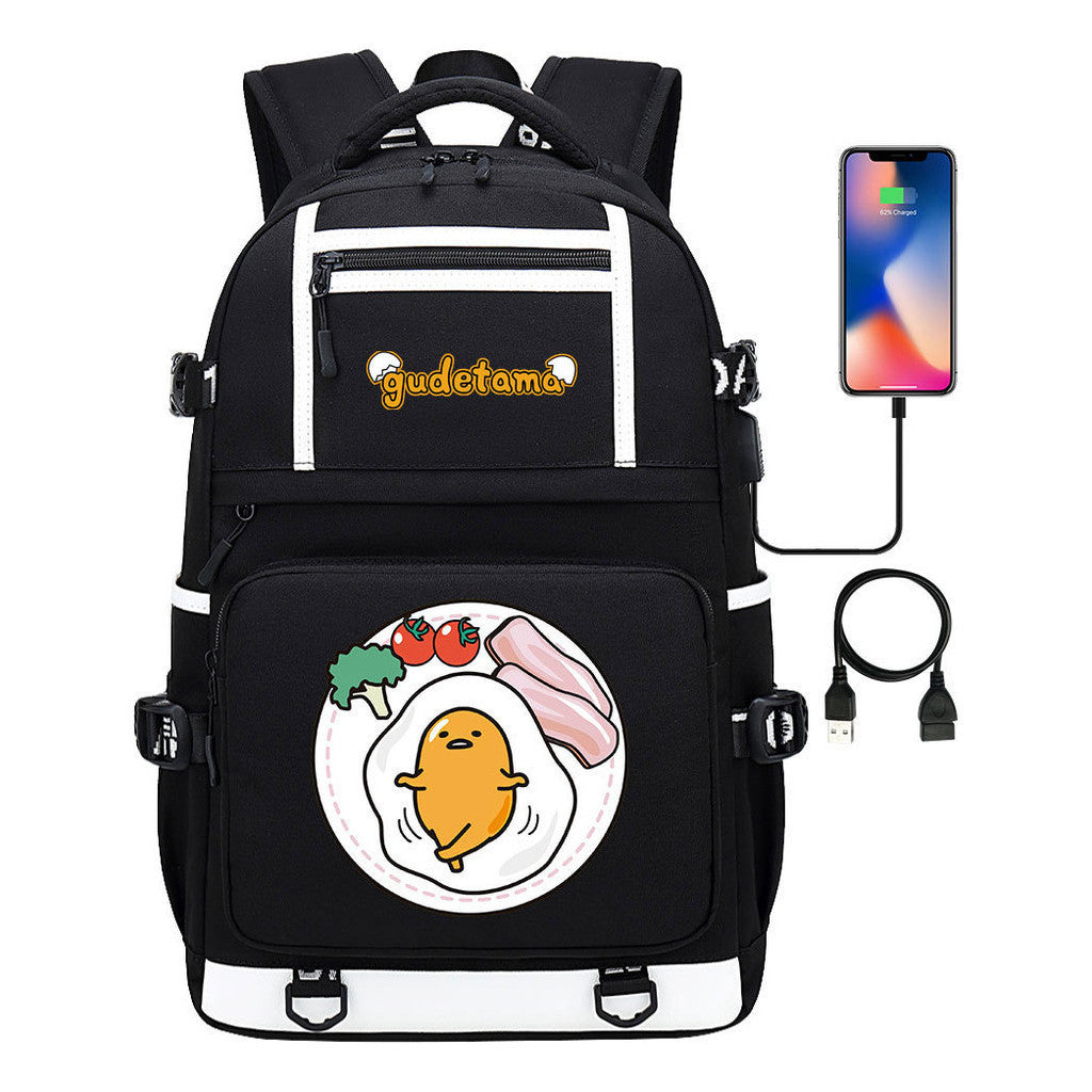 Cartoon Cartoon Lazy Egg Usb Student Backpack Backpack Leisure Travel Bag