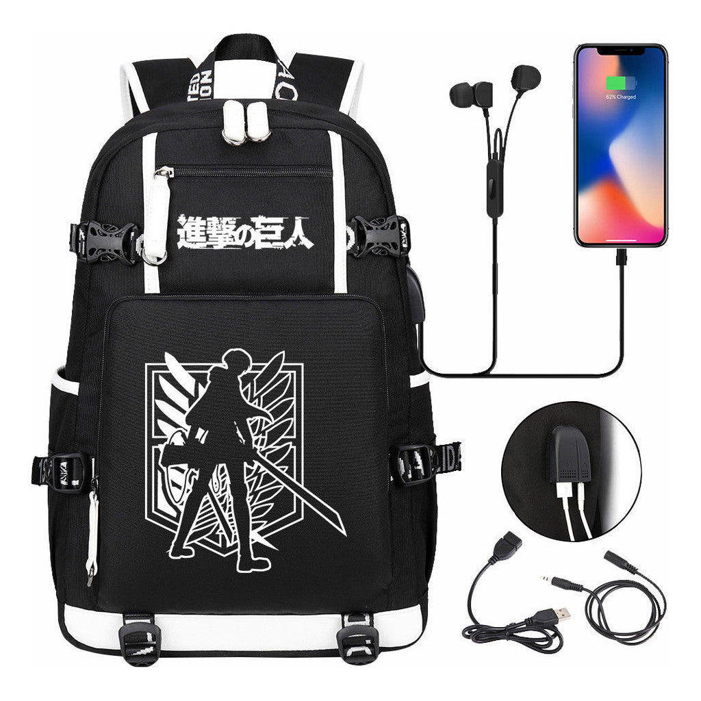 The Giant Of Manga Attack Usb Youth Student Backpack For Men And Women's Leisure Travel Backpack