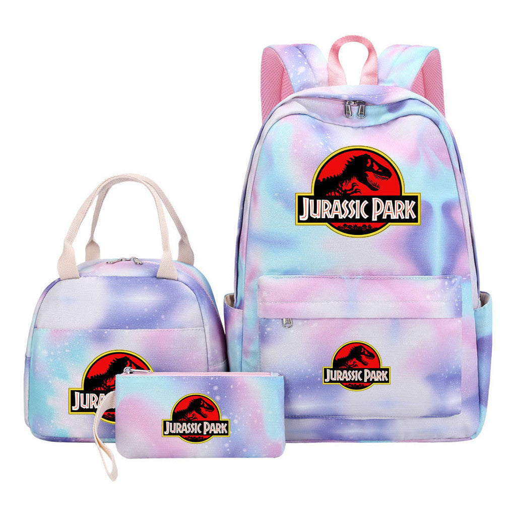 Jurassic Park Dinosaur Student Girls School Bag Lunch Bag Three Piece Set Backpack Set