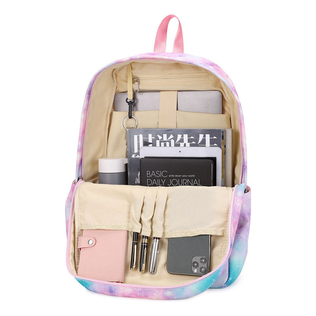 Rainbow Gradient Teenage Student Girls School Bag Lunch Bag Three Piece Set Backpack Set