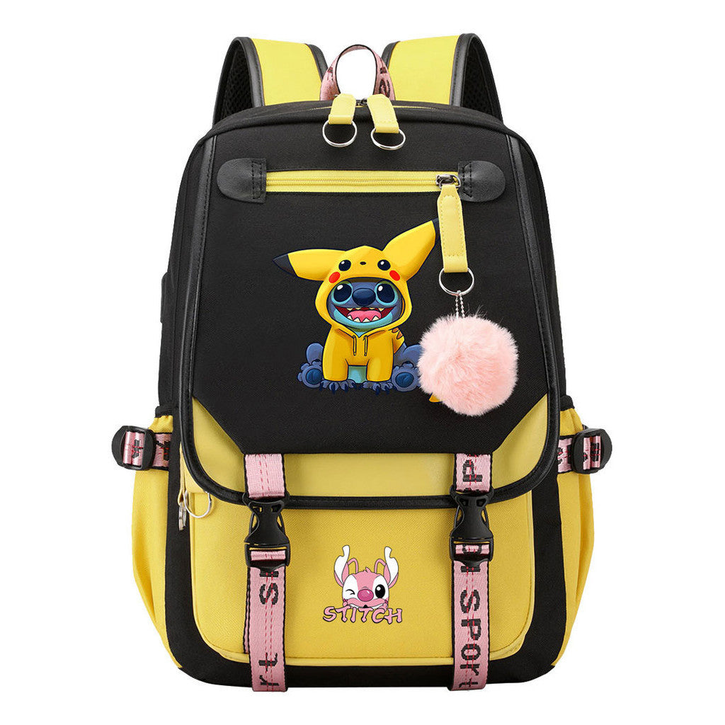 Usb Student Backpack Men's And Women's Casual Woven Strap Flip Backpack
