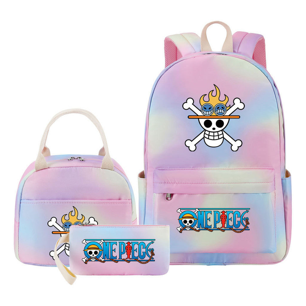 Cartoon Pirate King Student Girls School Bag Lunch Bag Three Piece Set Backpack Set