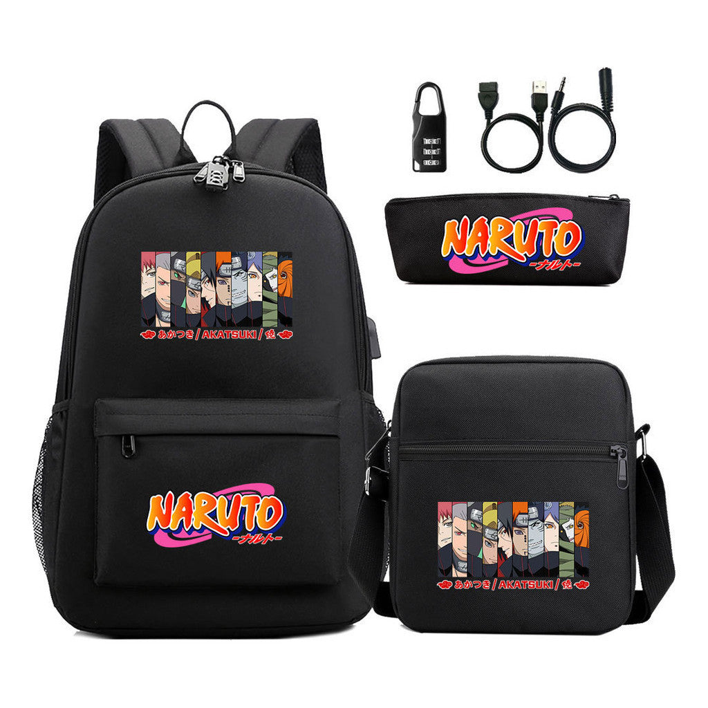 Naruto Usb Password Lock Youth Student Backpack Three Piece Set Backpack Set