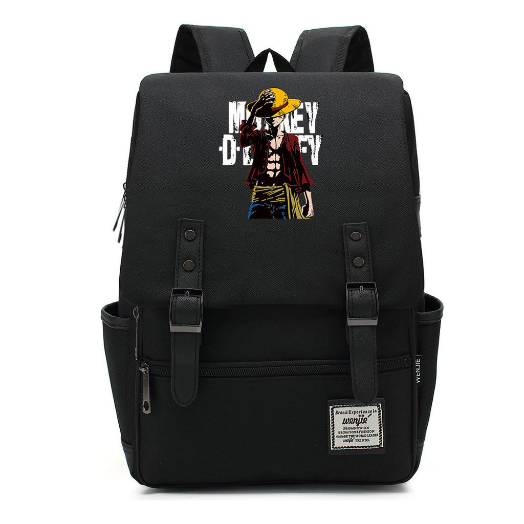 Anime Pirate King Luffy Printed Student Backpack For Men And Women With Casual Belt Buckle Classic Backpack