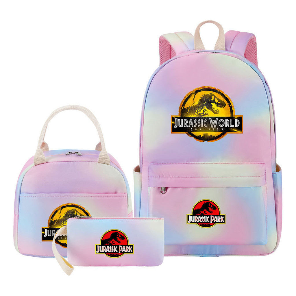 Jurassic Park Dinosaur Youth Student Girls School Bag Lunch Bag Three Piece Set Backpack Set