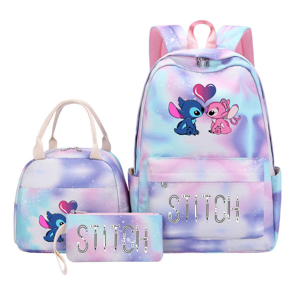 Interstellar Baby Stitch Student Girls School Bag Lunch Bag Three Piece Set Backpack Cover