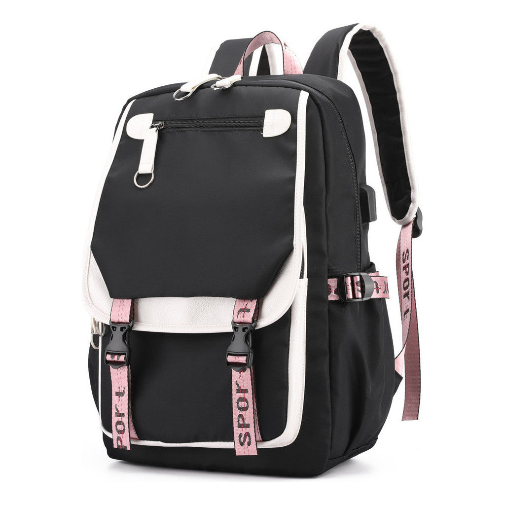 Cartoon Fashion Usb Youth Student Backpack Boy's And Girl's Leisure Ribbon Flip Backpack