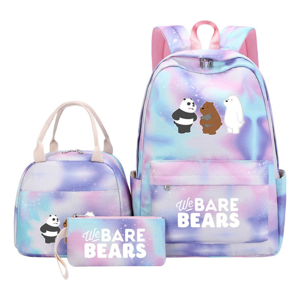 Cartoon Cute Three Bears Youth Student Girls School Bag Lunch Bag Three Piece Set Backpack Set