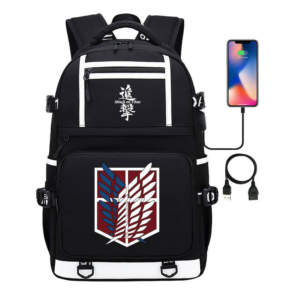 The Giant Soldier Captain Of The Manga Attack Printed Usb Youth Student Backpack Men's And Women's Backpack Leisure Travel Backpack