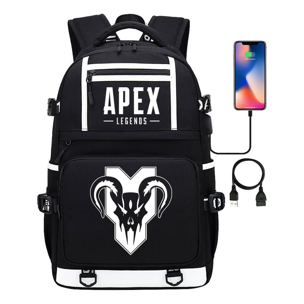 Apex Hero Print Usb Youth School Bag Backpack Leisure Travel Backpack