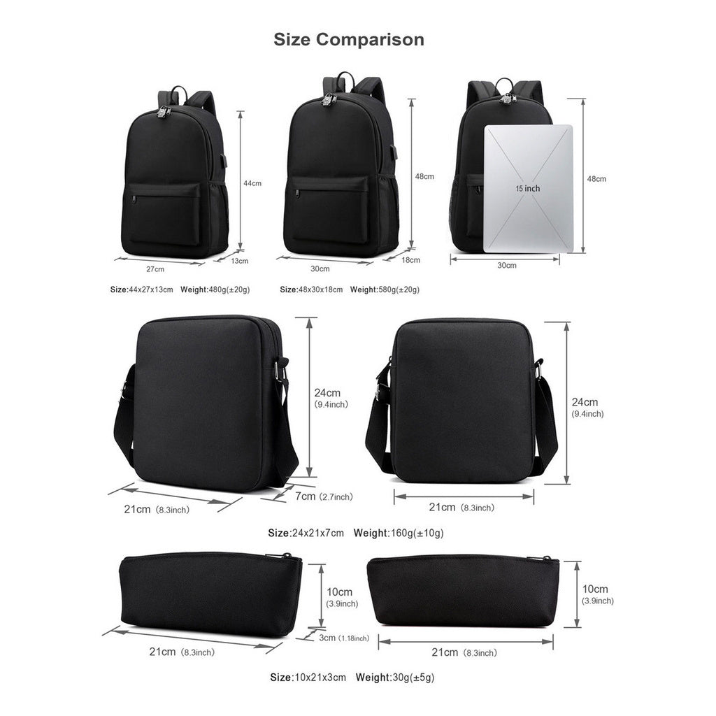 Usb Password Lock Youth Student Backpack Three Piece Set For Men And Women's Backpack Set