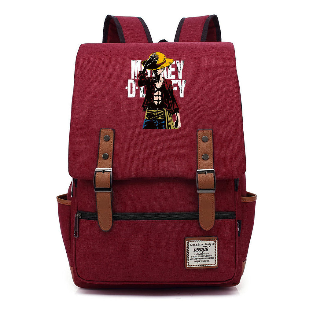Anime Pirate King Luffy Printed Student Backpack For Men And Women With Casual Belt Buckle Classic Backpack