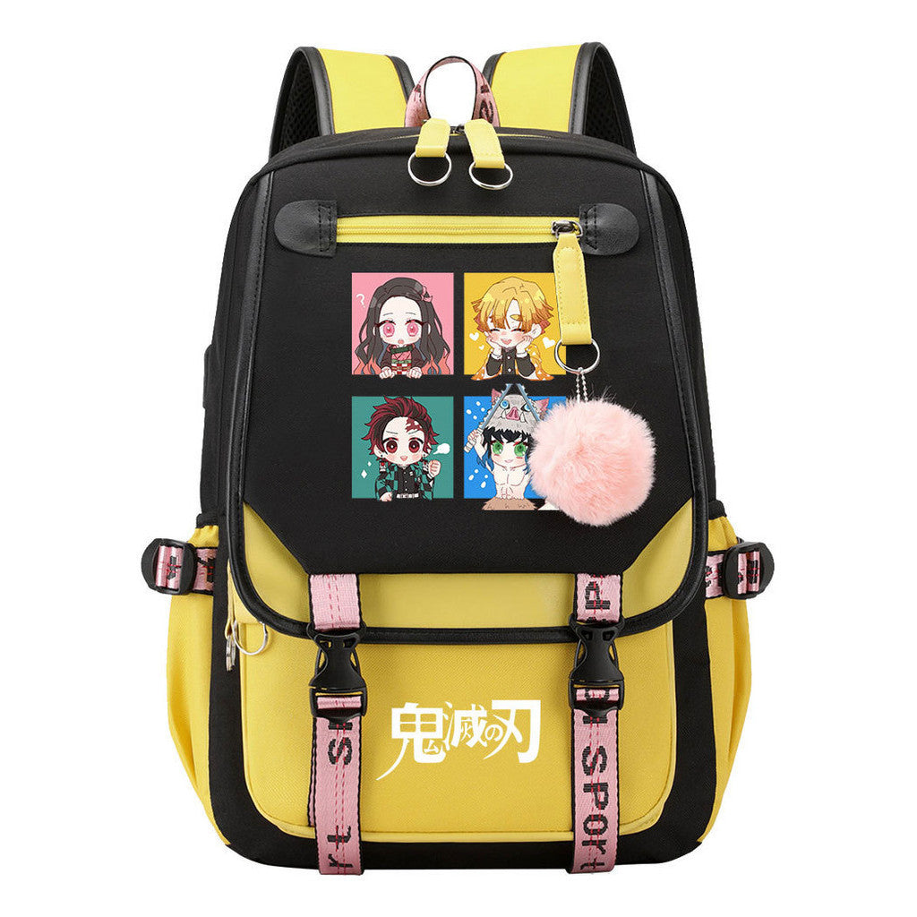 Japanese Cartoon Fashion Usb Student Backpack Casual Woven Flap Backpack