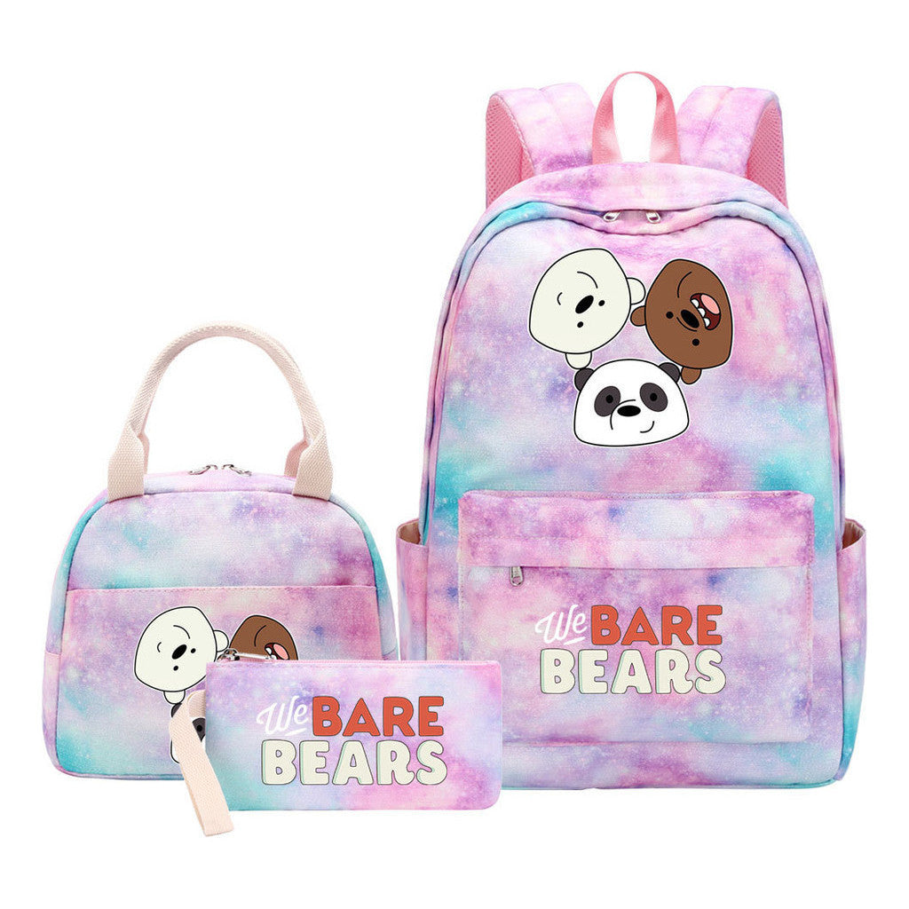 Cartoon Cute Three Bears Youth Student Girls School Bag Lunch Bag Three Piece Set Backpack Set