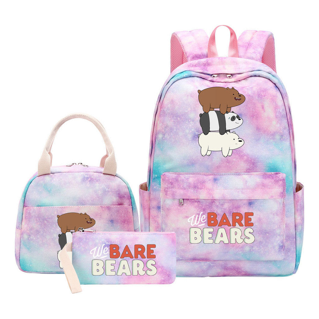 Cartoon Cute Three Bears Youth Student Girls School Bag Lunch Bag Three Piece Set Backpack Set