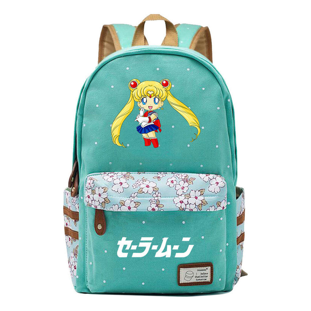 Anime Peripheral Beautiful Girl Warrior Student Backpack, Floral Casual Backpack