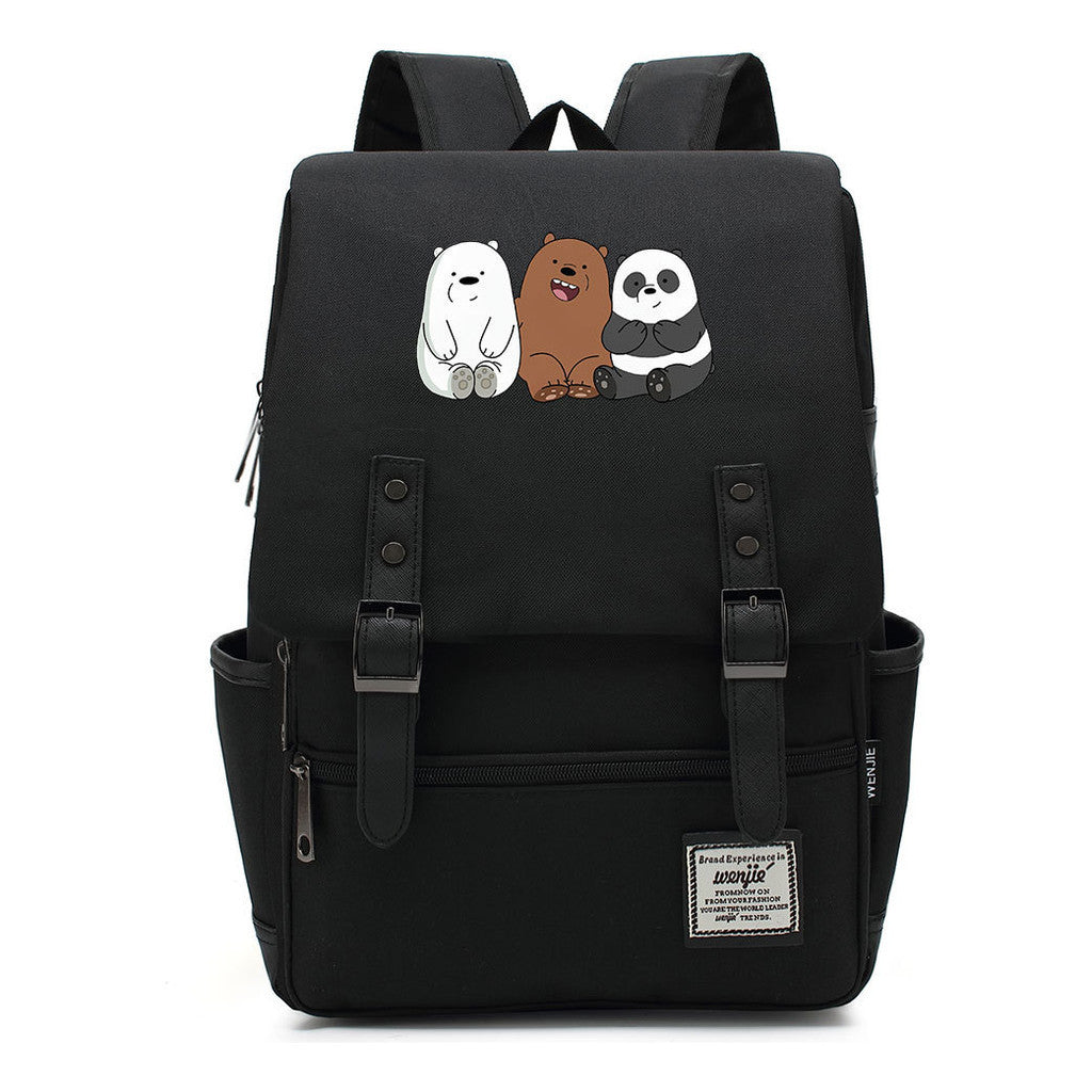 Cartoon Cute Three Bears Printed Youth School Bag For Men And Women Leisure Belt Buckle Classic Backpack