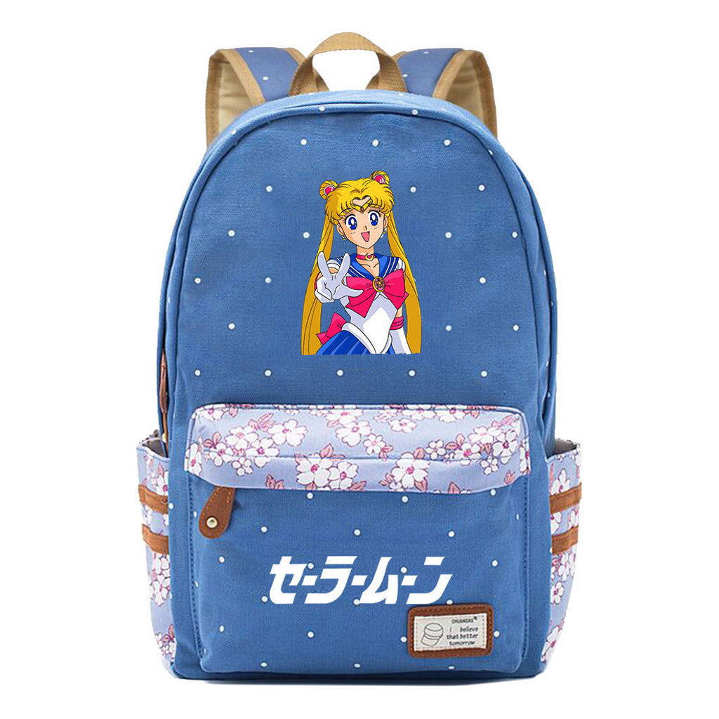 Anime Peripheral Beautiful Girl Warrior Student Backpack, Floral Casual Backpack