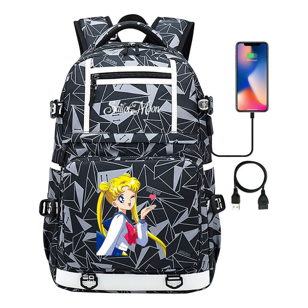Anime Beauty Girl Warrior Usb Youth Student School Bag Men's And Women's Backpack Leisure Travel Backpack