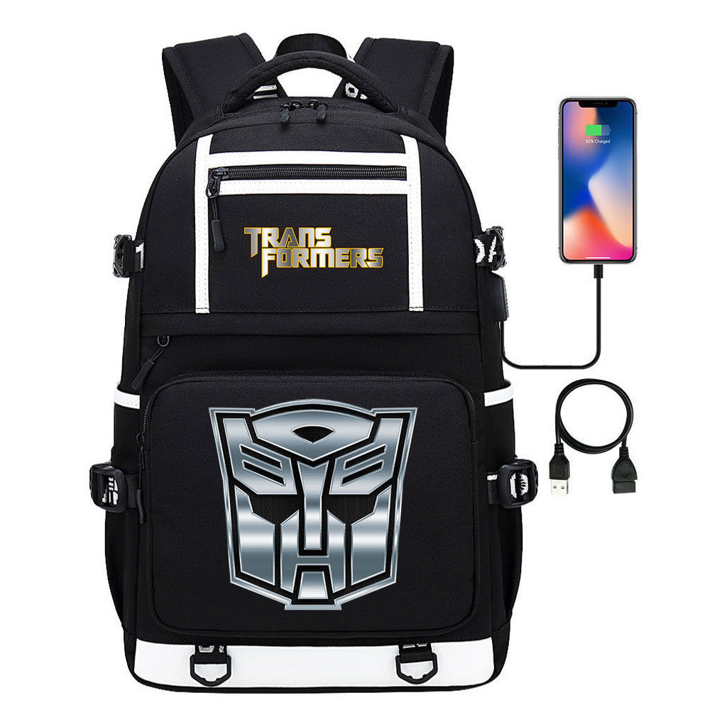 Cartoon Anime Deformation Mecha Print Usb Student Backpack For Men And Women Backpack Leisure Travel Bag