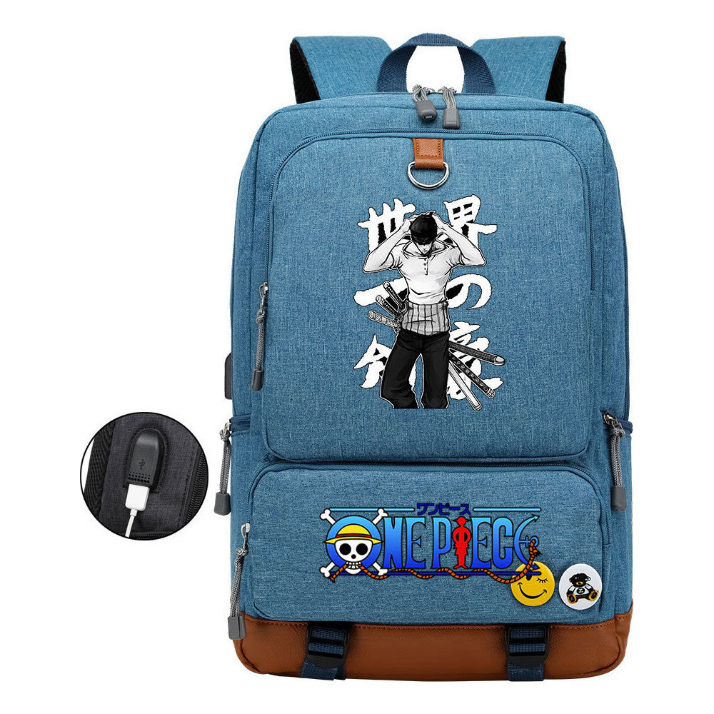 Cartoon Pirate King Printed Usb Student Backpack Leisure Travel Backpack