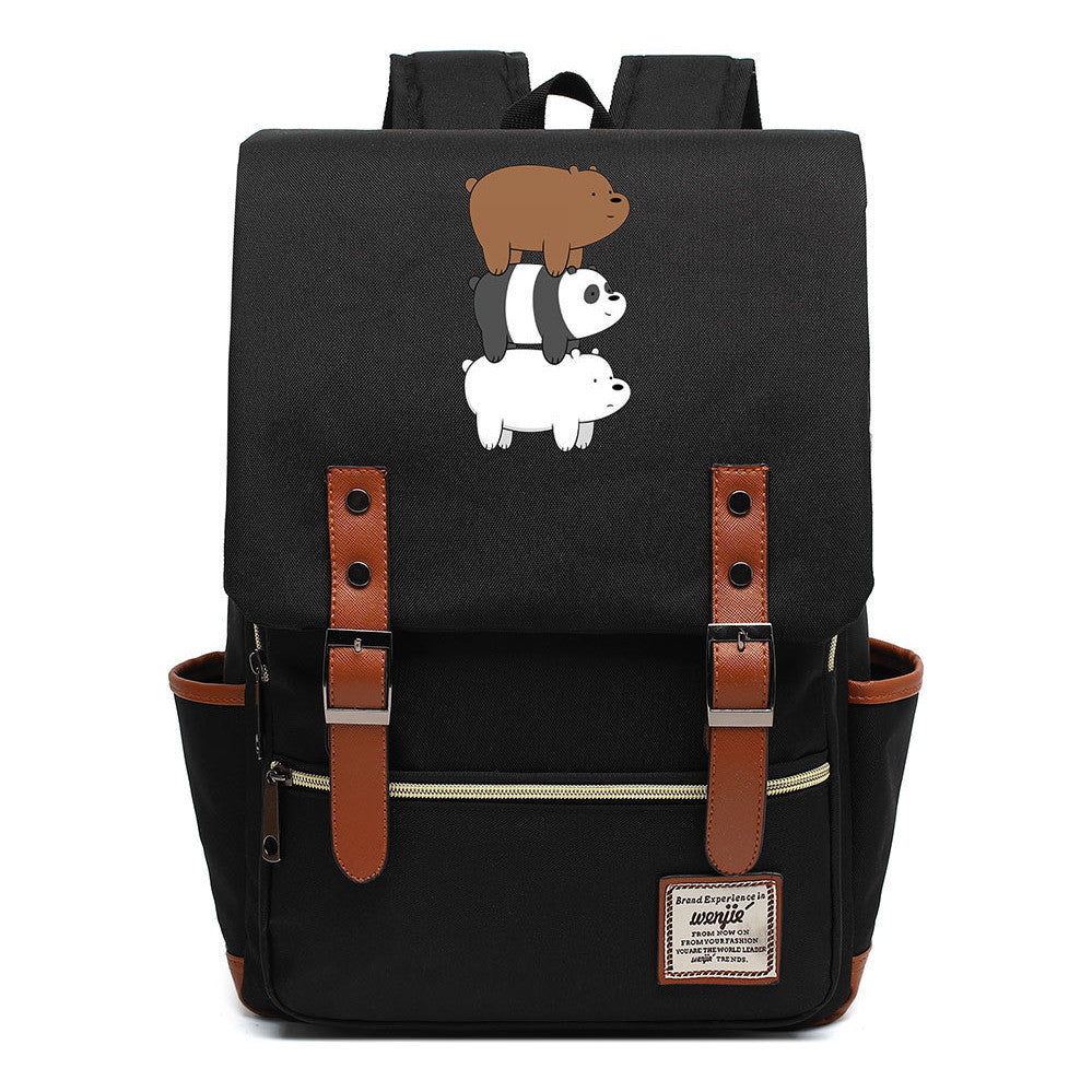 Cartoon Cute Three Bears Printed Youth School Bag For Men And Women Leisure Belt Buckle Classic Backpack
