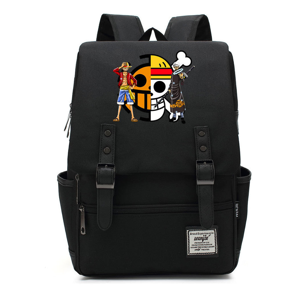 Anime Pirate King Luffy Printed Youth School Bag For Men And Women With Casual Belt Buckle Classic Backpack