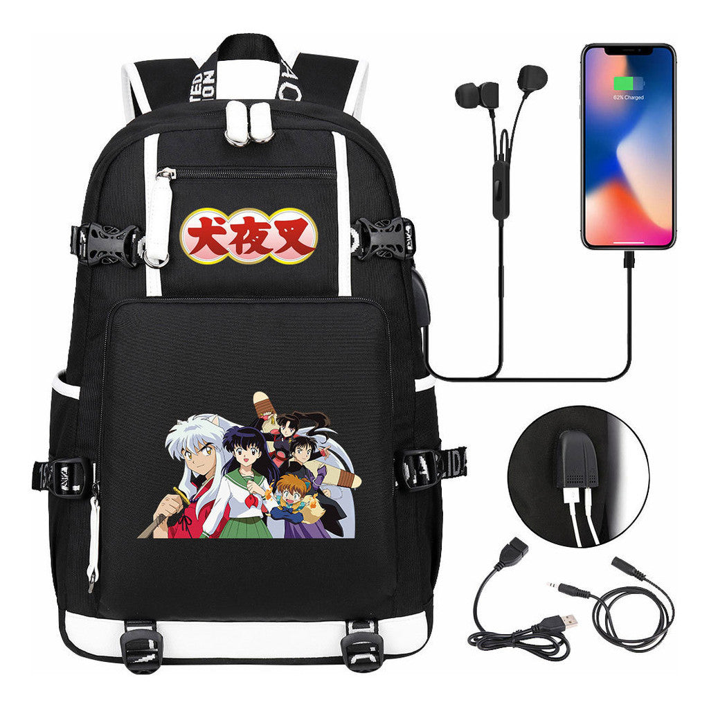 Anime Dog Yaksha Usb Earbuds Youth Student Backpack Travel Backpack