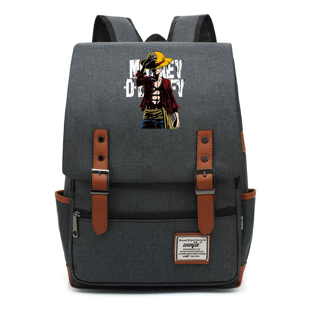 Anime Pirate King Luffy Printed Student Backpack For Men And Women With Casual Belt Buckle Classic Backpack