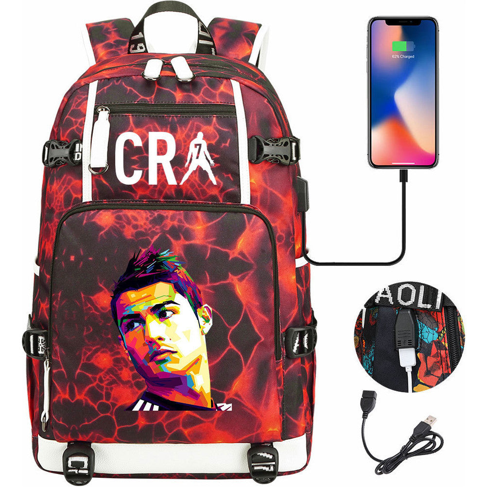 Football Star Cristiano Ronaldo Printed Youth Backpack, Backpack, Leisure Travel Backpack