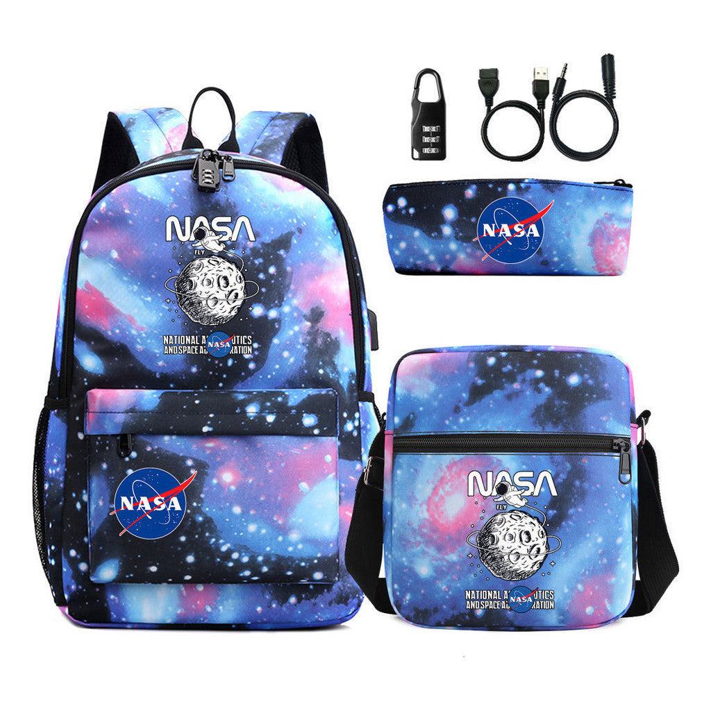 Fashionable Usb Password Lock Youth Student Backpack Three Piece Set Backpack