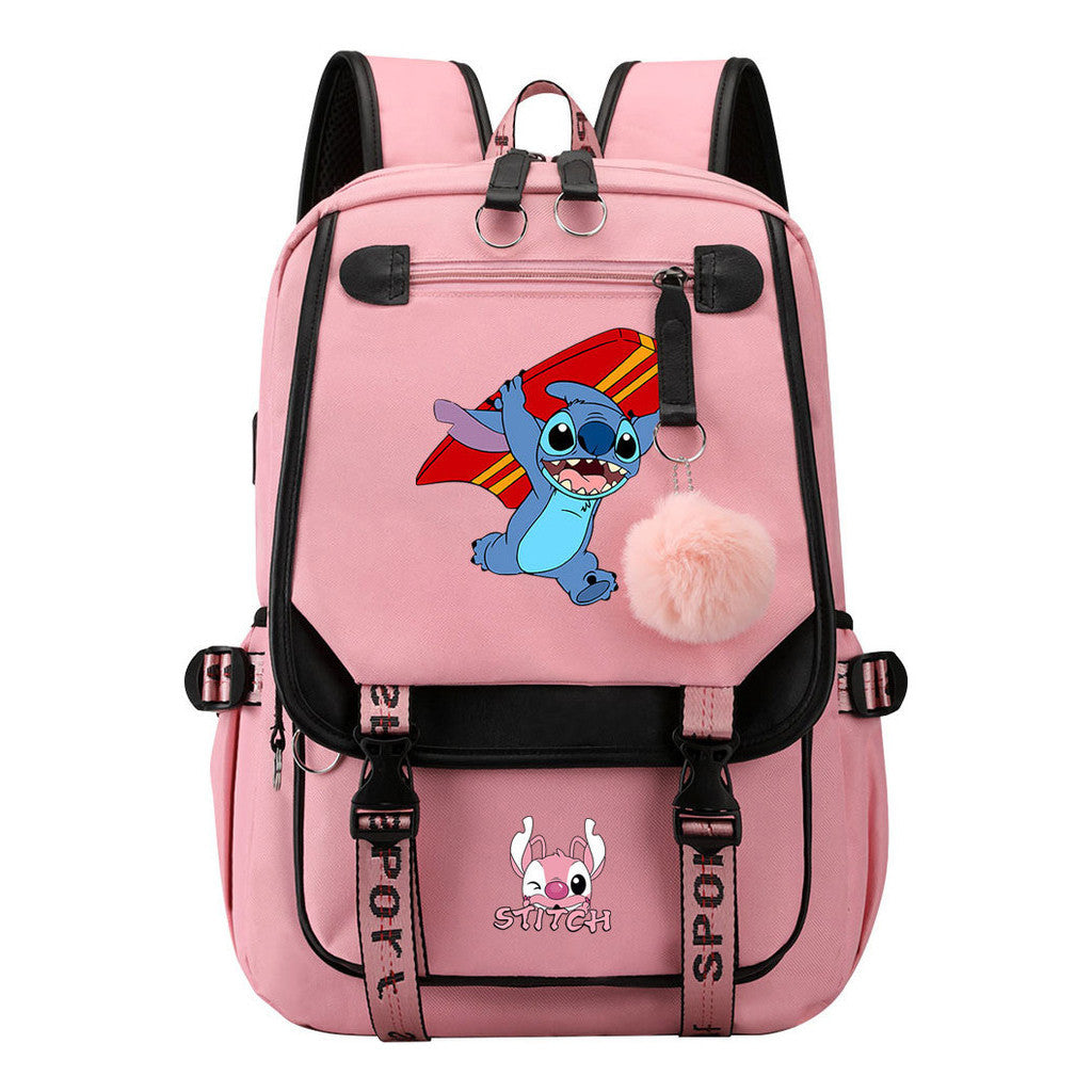 Usb Student Backpack Men's And Women's Casual Woven Strap Flip Backpack