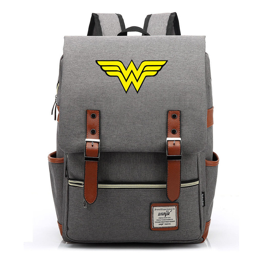 Anime Wonder Woman Printed Youth Student School Bag Men's And Women's Leisure Belt Buckle Backpack