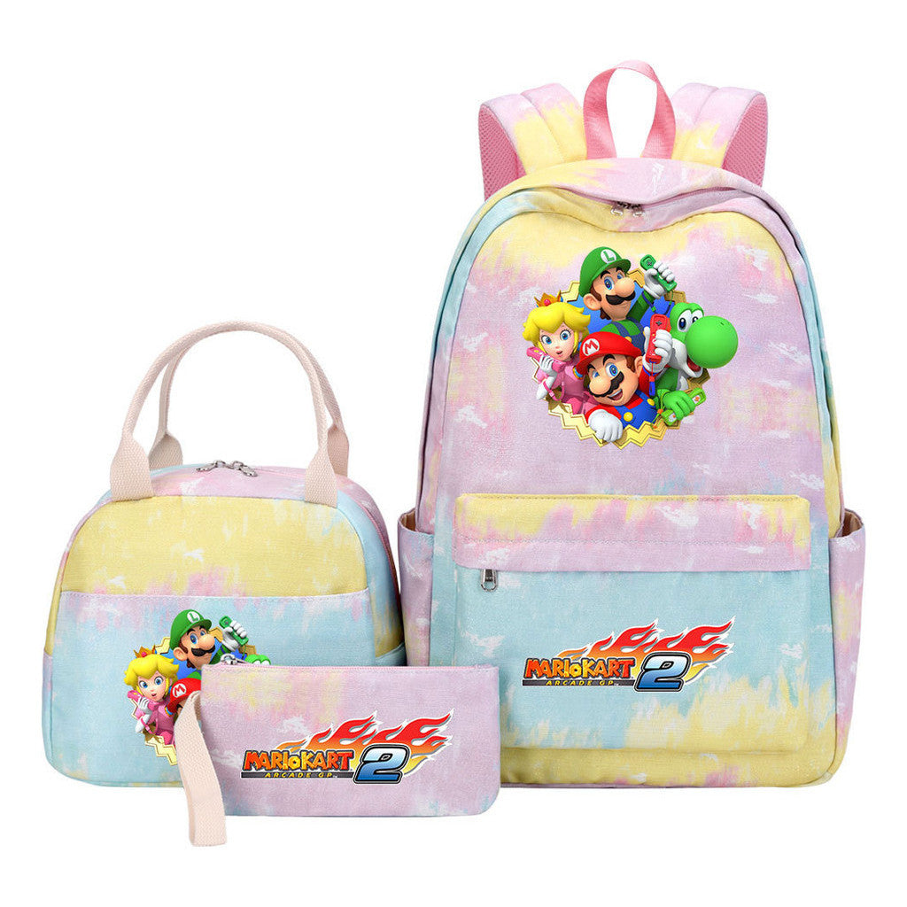 Super Mario Student Girls School Bag Lunch Bag Three Piece Backpack Set
