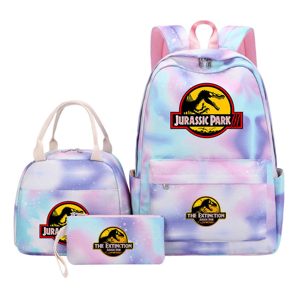Jurassic Park Dinosaur Youth School Bag Lunch Bag Three Piece Set Backpack Set