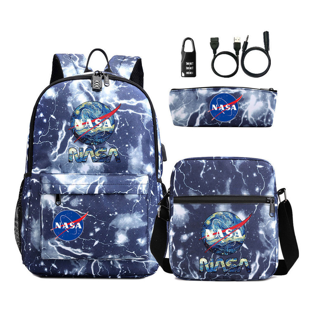 Fashionable Usb Password Lock Youth Student Backpack Three Piece Set Backpack