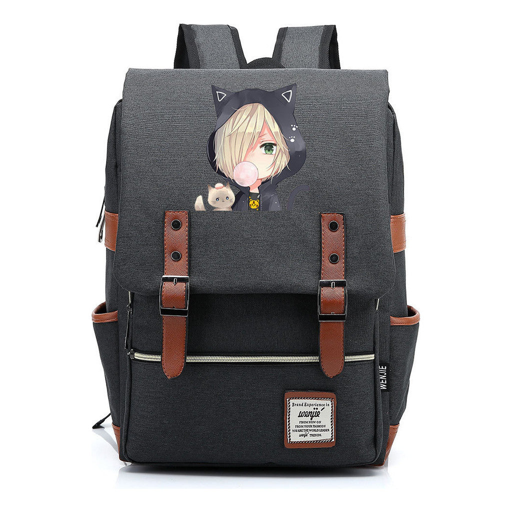 Yuri On The Ice Student Backpack, Men's And Women's Leisure Belt Buckle Backpack