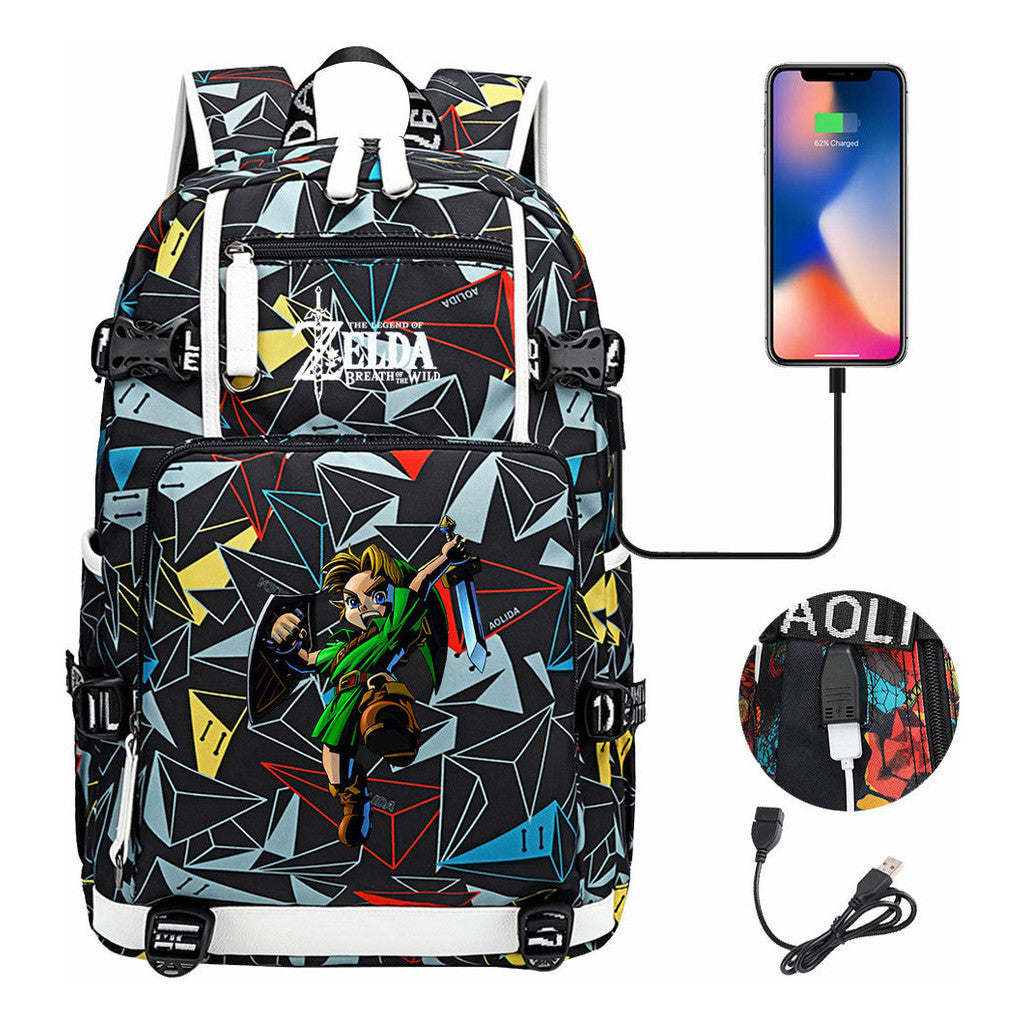 Legend Of Zelda Usb Earphones, Youth Backpacks, Men's And Women's Leisure Travel Backpacks
