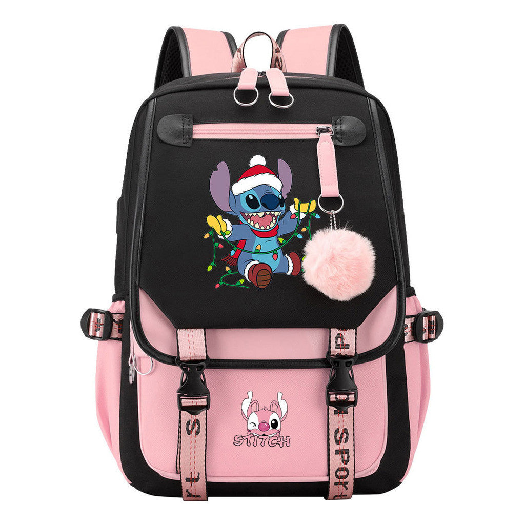 Interstellar Baby Stitch Usb Backpack For Boys And Girls Casual Woven Strap Flip Backpack