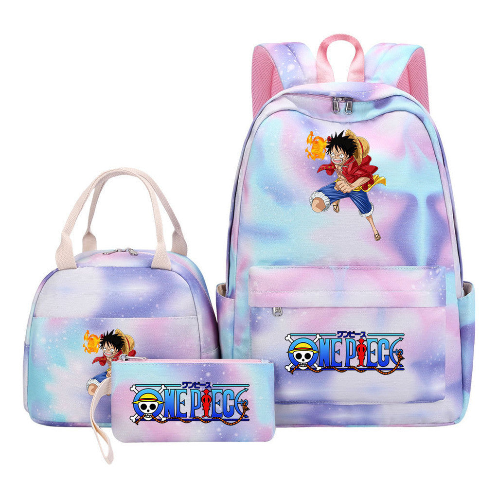 Cartoon Manga Pirate Wang Qing Student Girls School Bag Lunch Bag Three Piece Set Backpack Set