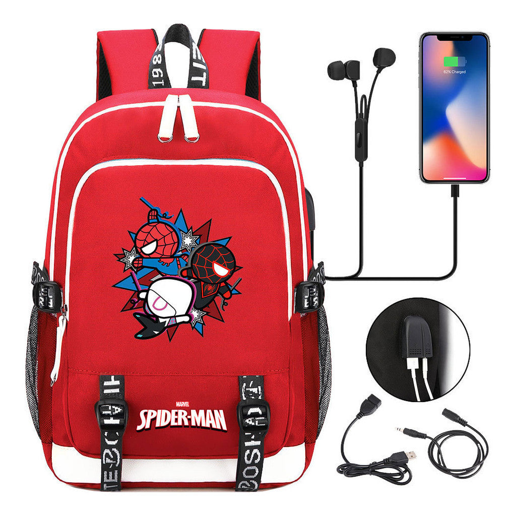 Superhero Printed Youth Primary And Secondary School Backpack Usb Men's And Women's Leisure Backpack