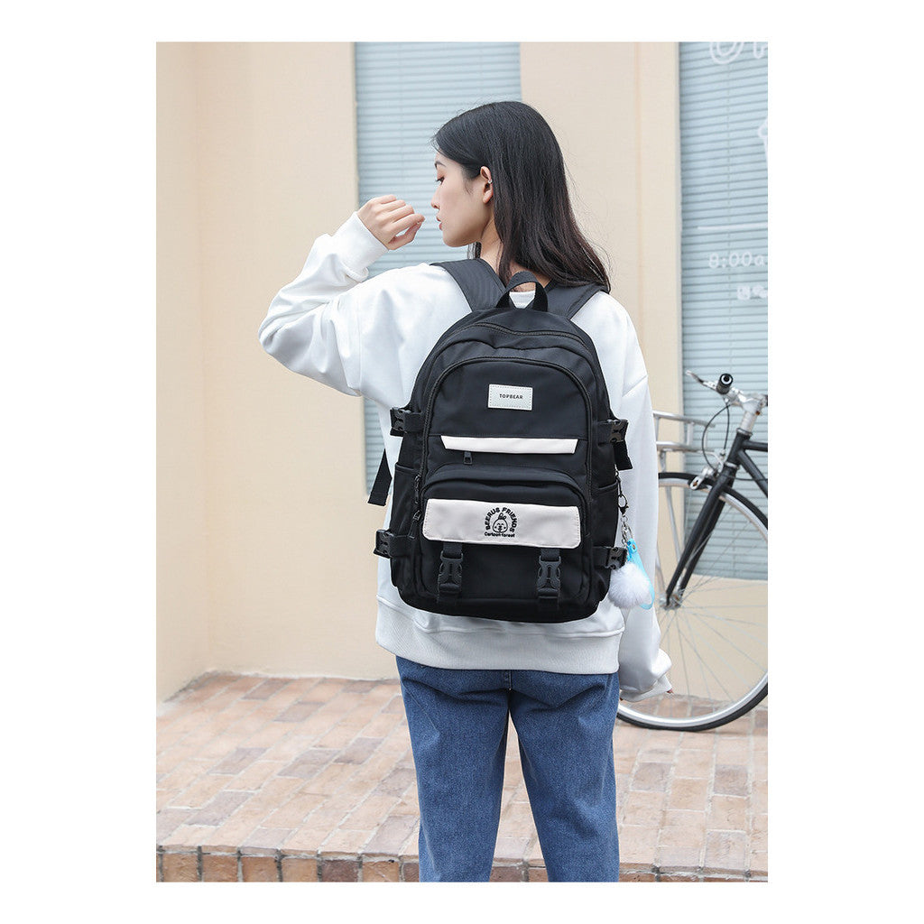 Student Backpack, Artistic Backpack, Color Blocking Double-layer Backpack, Large Capacity