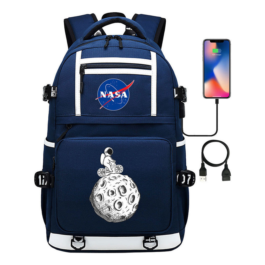 Fashionable Space Printed Usb Student Backpack Backpack Leisure Travel Backpack